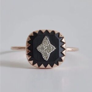 Pascale Monvoisin Pierrot Rose Gold Ring with Black Bakelite and Diamonds Size 7